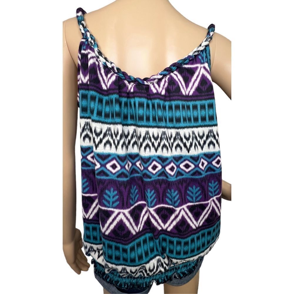 Piper and Blue Geometric Patterned Rope Strapped Tank Top With Ruched Bottom - Picture 4 of 5